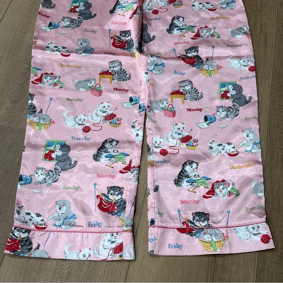 Nick & Nora Girls XL 14/16 Pink Satin Pajama Pants Kitten Cats Days Of Week Meow - Picture 7 of 10
